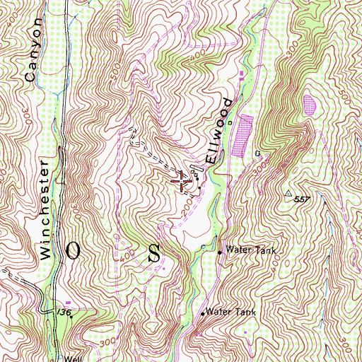 Topographic Map of Ellwood Ranch, CA
