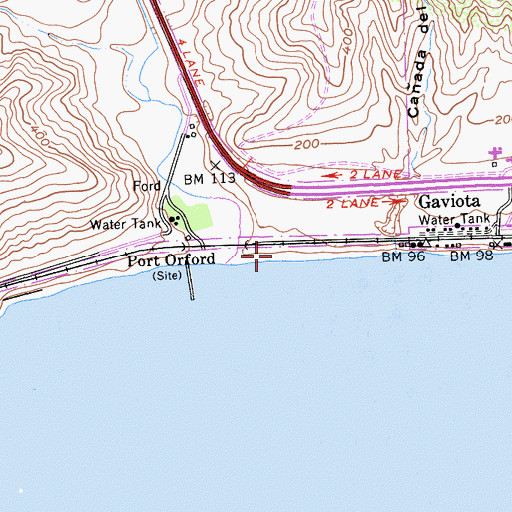 Topographic Map of Gaviota Beach, CA