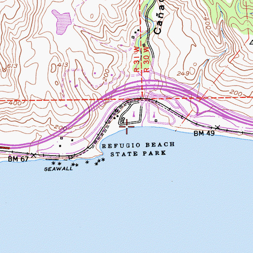 Topographic Map of Refugio Beach, CA