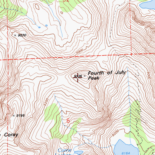 Topographic Map of Fourth of July Peak, CA