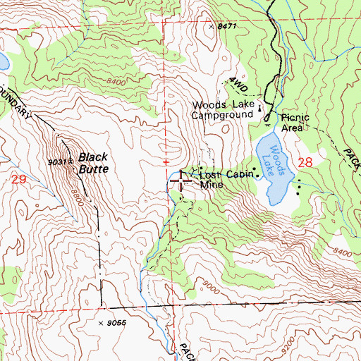 Topographic Map of Lost Cabin Mine, CA