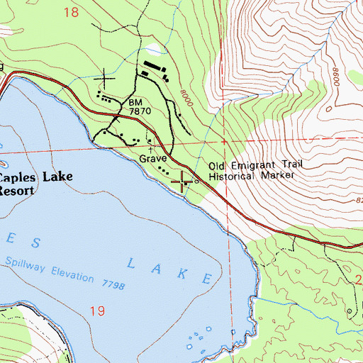 Topographic Map of Old Emigrant Trail Historical Marker, CA