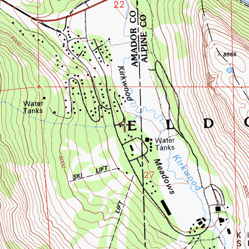 Topographic Map of Kirkwood Meadows, CA