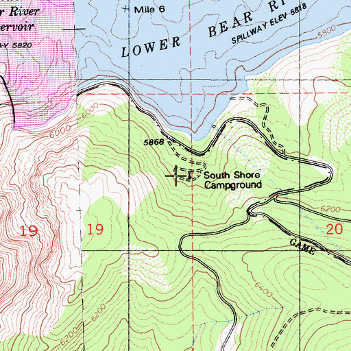 Topographic Map of South Shore Campground, CA
