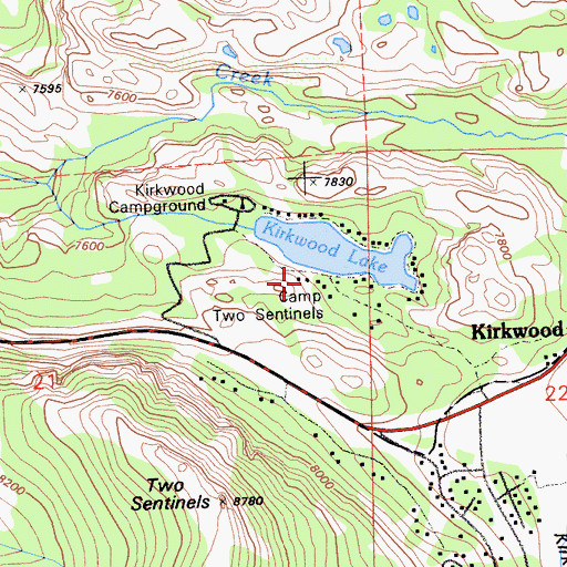 Topographic Map of Camp Two Sentinels, CA