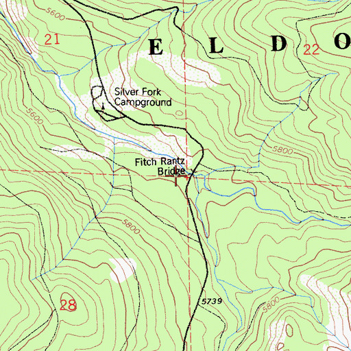 Topographic Map of Fitch Rantz Bridge, CA