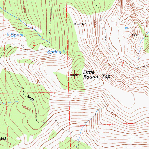 Topographic Map of Little Round Top, CA