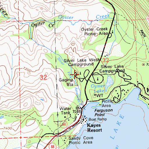 Topographic Map of Silver Lake West Campground, CA