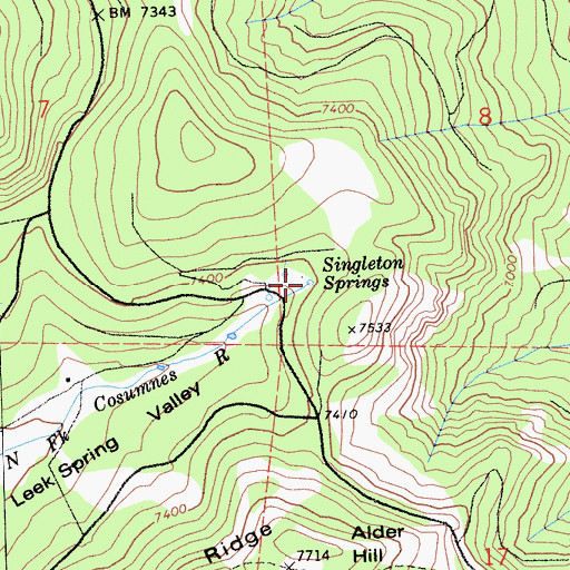 Topographic Map of Singleton Springs, CA