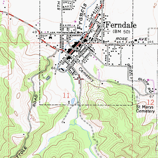 Topographic Map of Ferndale Cemetery, CA