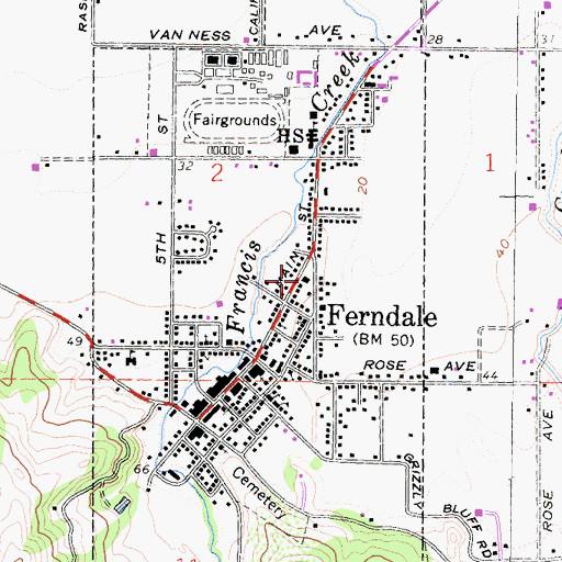 Topographic Map of Ferndale City Hall, CA
