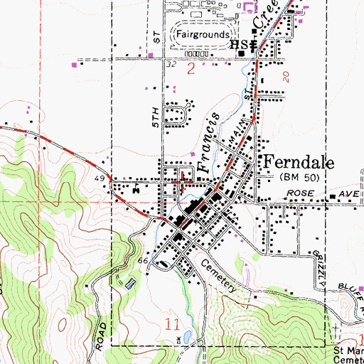 Topographic Map of Ferndale Museum, CA