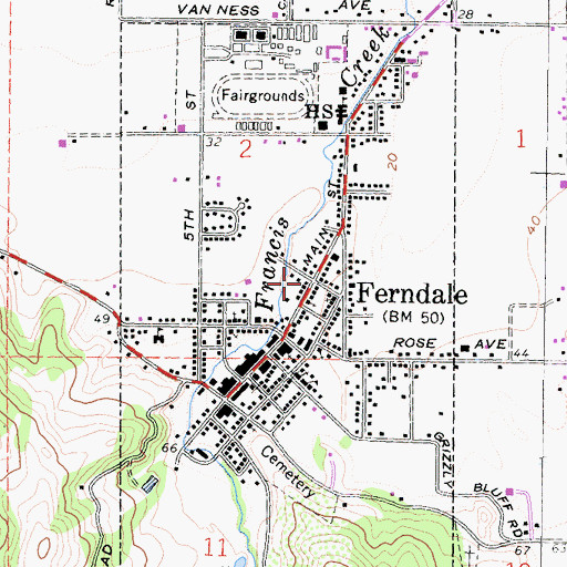 Topographic Map of Ferndale Public Library, CA