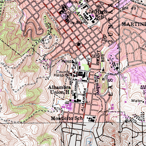 Topographic Map of Merrithew Memorial Hospital, CA