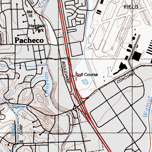 Topographic Map of Buchanan Field Golf Course, CA