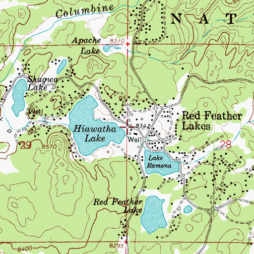 Topographic Map of Red Feather Lakes, CO