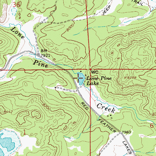 Topographic Map of Lone Pine Lake, CO