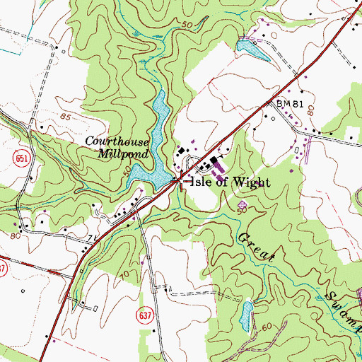 Topographic Map of Isle of Wight County, VA