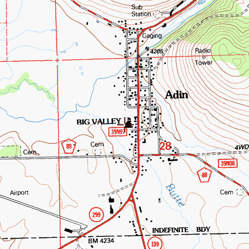 Topographic Map of Adin Post Office, CA