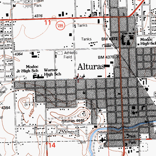 Topographic Map of Alturas Baptist Church, CA