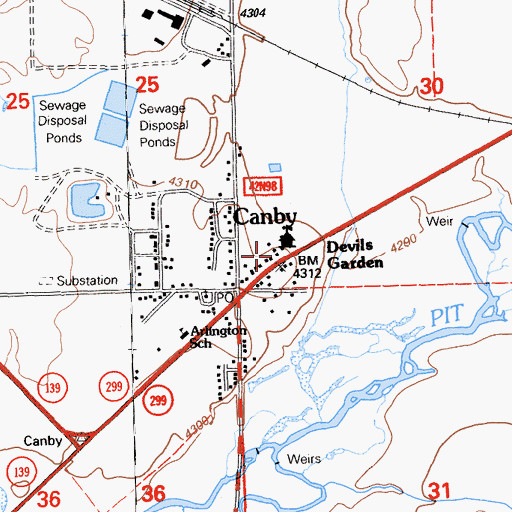 Topographic Map of Canby Post Office, CA
