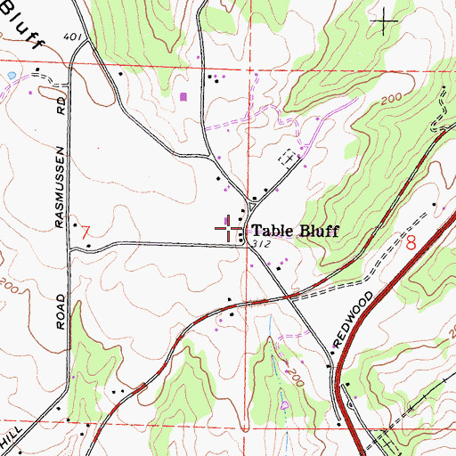 Topographic Map of Table Bluff, CA