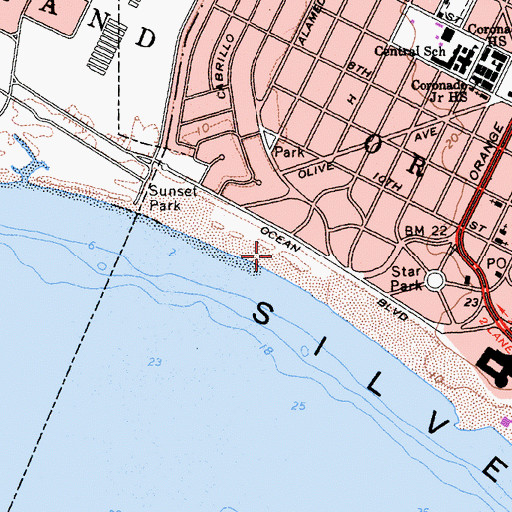 Topographic Map of Coronado City Beach, CA