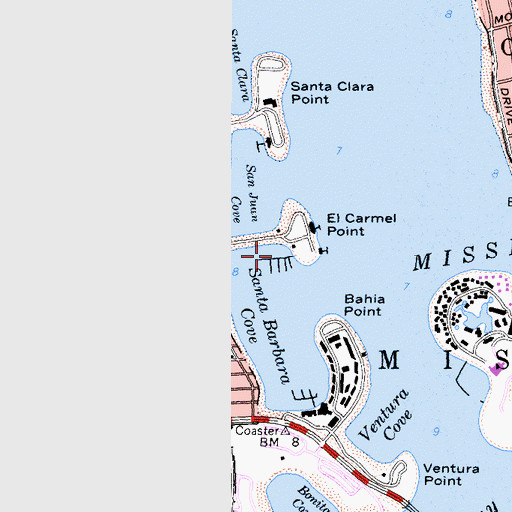 Topographic Map of Mission Bay Yacht Club, CA