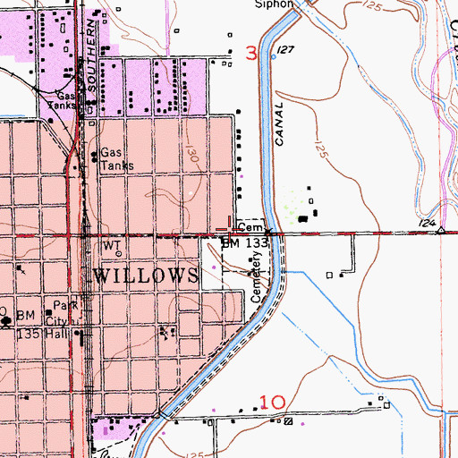 Topographic Map of WILLOWS CATHOLIOC CEMETERY, CA