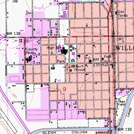 Topographic Map of Glenn County Courthouse, CA