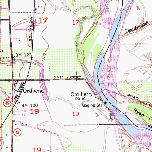Topographic Map of Ordbend County Park, CA