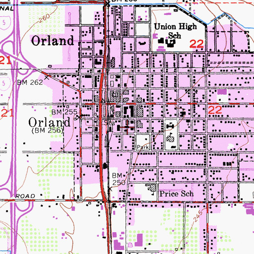 Topographic Map of Orland City Hall, CA
