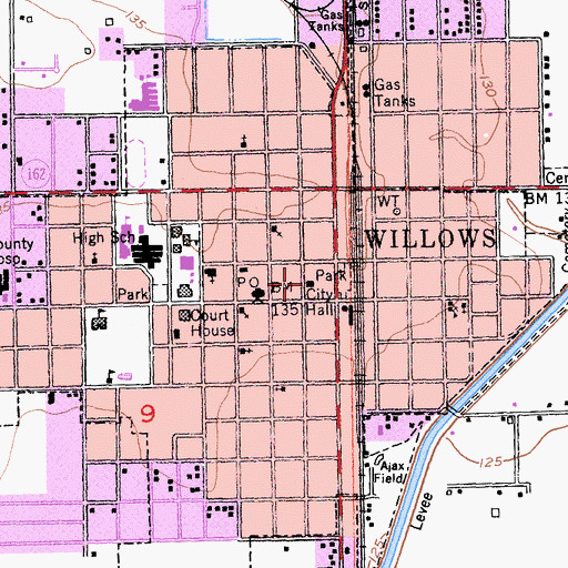 Topographic Map of Willows City Hall, CA