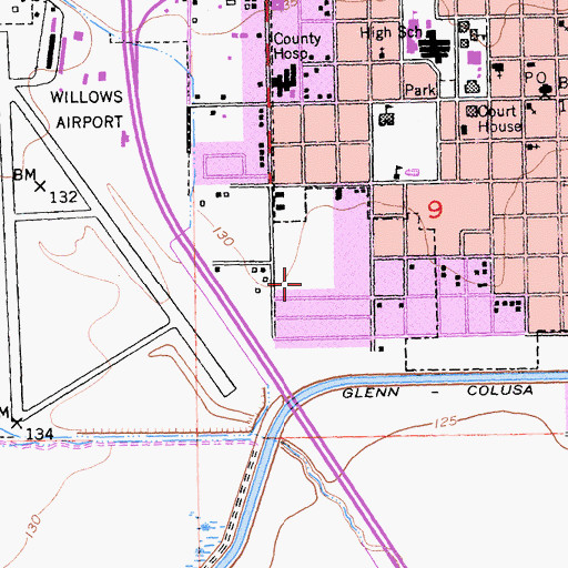 Topographic Map of Willows Intermediate School, CA
