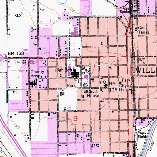 Topographic Map of Willows Public Library, CA