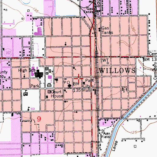 Topographic Map of Willows Westside Mall Shopping Center, CA