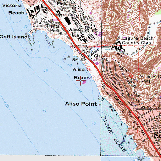 Topographic Map of Aliso Pier, CA