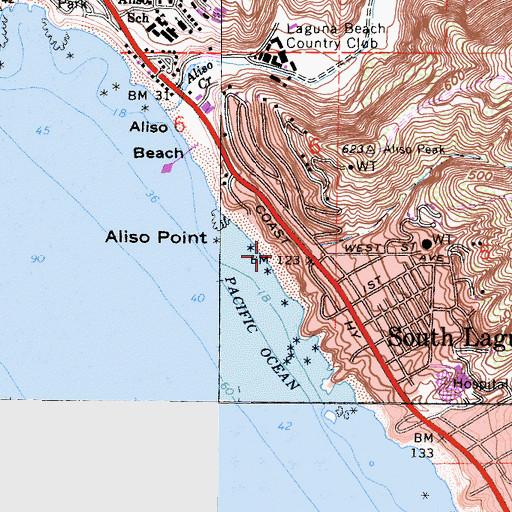 Topographic Map of Coast Royale Beach, CA