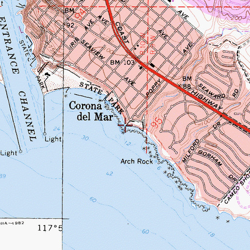 Topographic Map of Little Corona Del Mar Beach, CA