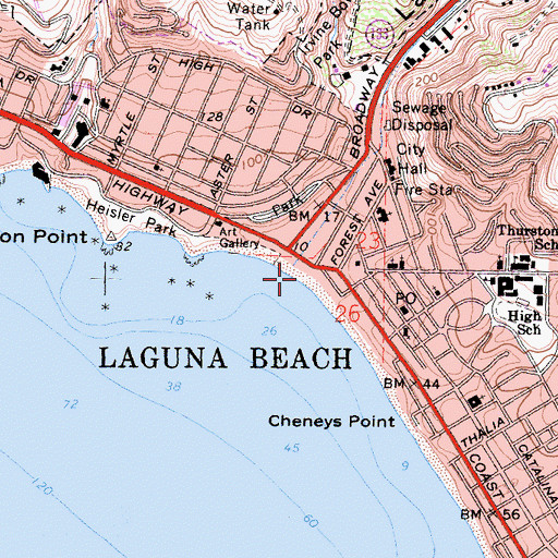 Topographic Map of Main Beach, CA
