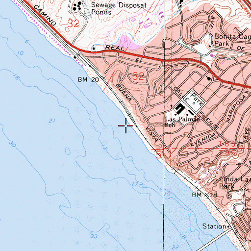 Topographic Map of San Clemente City Beach, CA