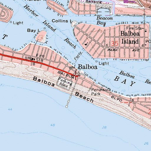 Topographic Map of Balboa Pavilion, CA