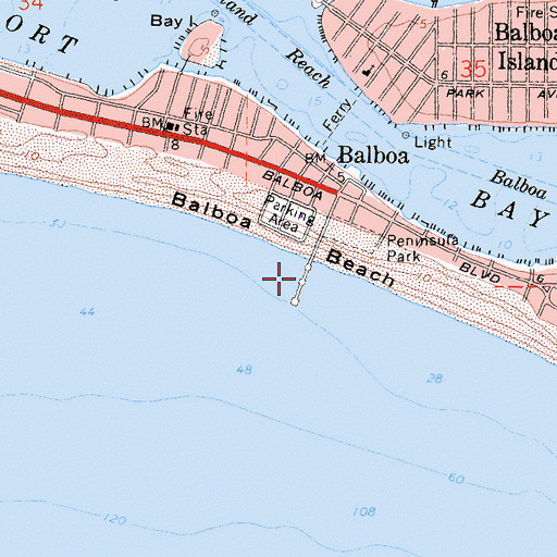 Topographic Map of Balboa Pier, CA