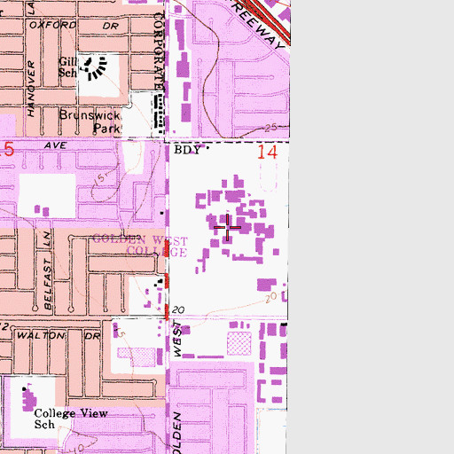 Topographic Map of Golden West College, CA