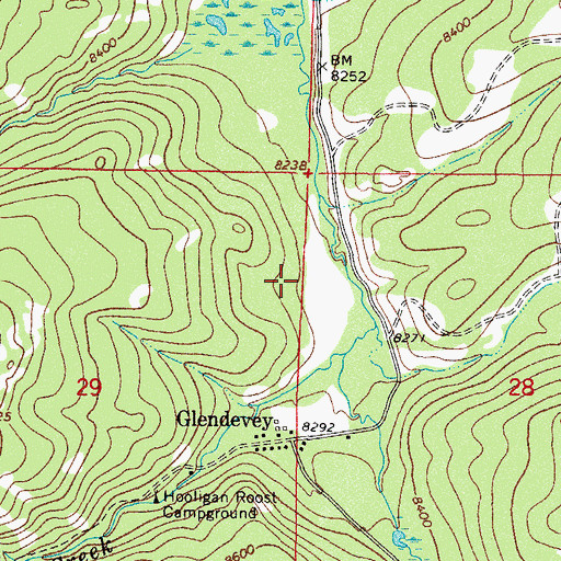 Topographic Map of Glendevey, CO