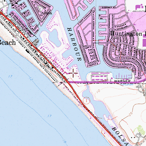 Topographic Map of Warner Avenue Boat Launch, CA