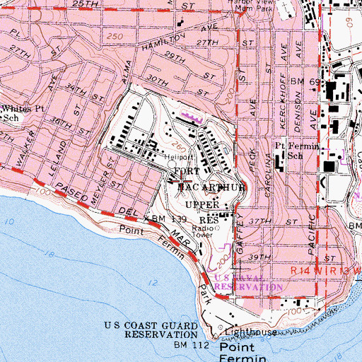 Topographic Map of Angels Gate Park, CA