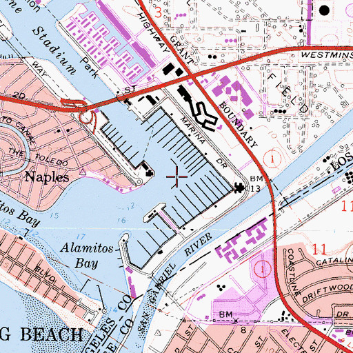 Topographic Map of Long Beach Marina, CA