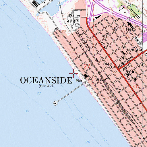 Topographic Map of Oceanside City Beach, CA