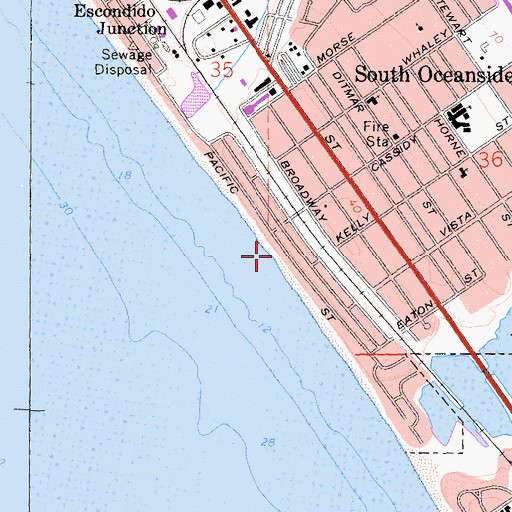 Topographic Map of South Oceanside Beach, CA